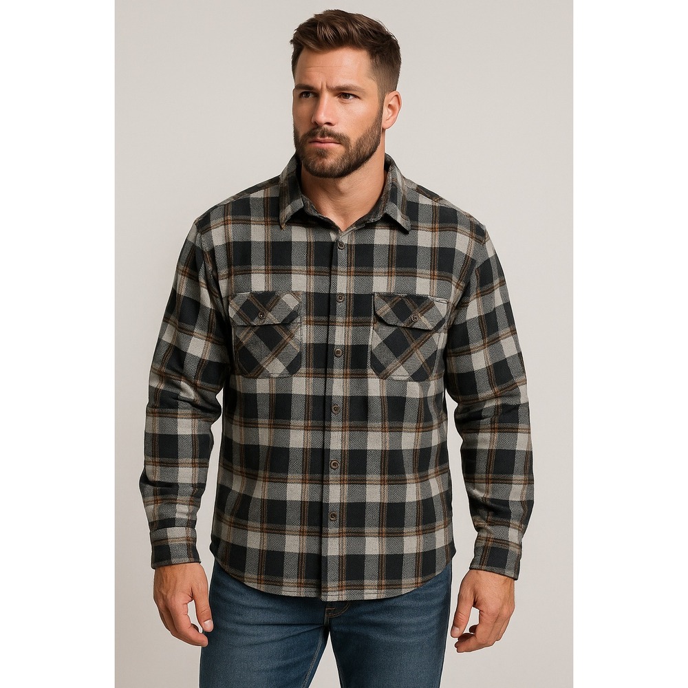 St Johns Bay Shirt Mens XL Black Brown Heavy Flannel Plaid Outdoor Classic Cabin